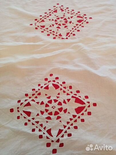 Набор льняной. Подзор и накомодник. Ришелье