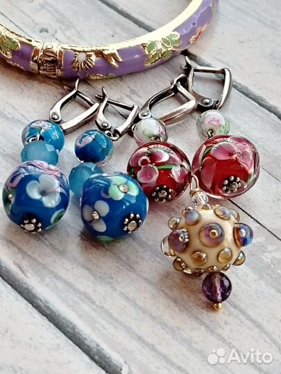 Цветные серьги, браслет, кулон