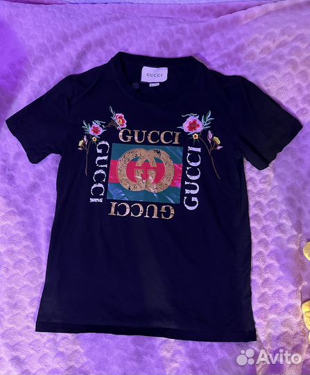 Футболка gucci с вышивкой черная