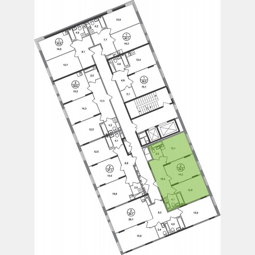 2-к. квартира, 56,5 м², 13/17 эт.