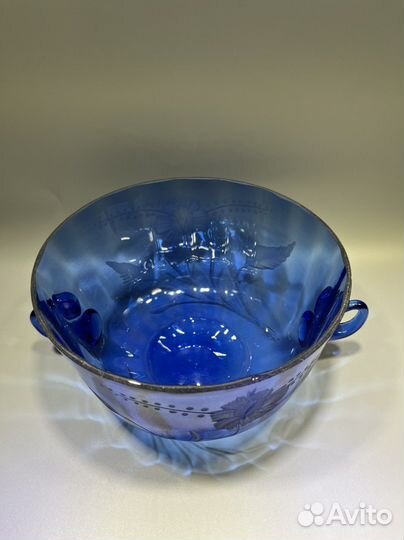 Набор для крюшона. Чаша и 5 чашек. Синее стекло