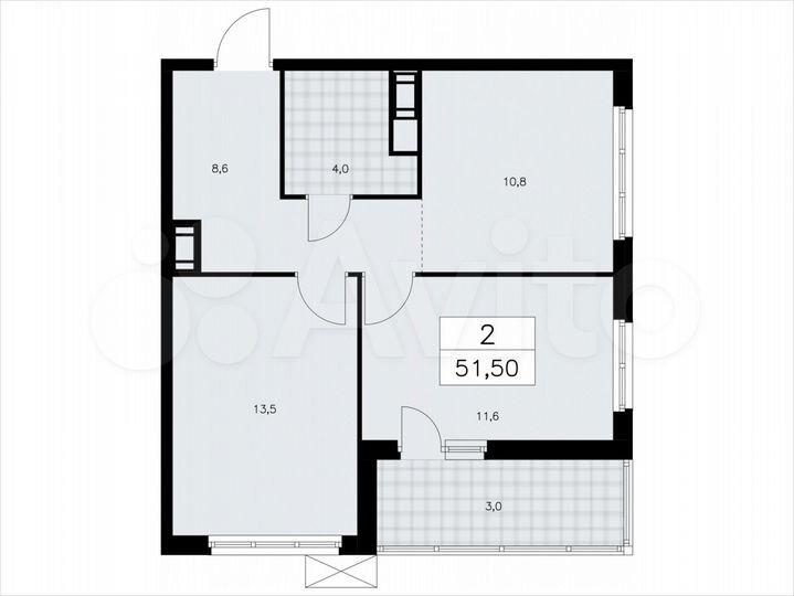 2-к. квартира, 51,5 м², 9/9 эт.