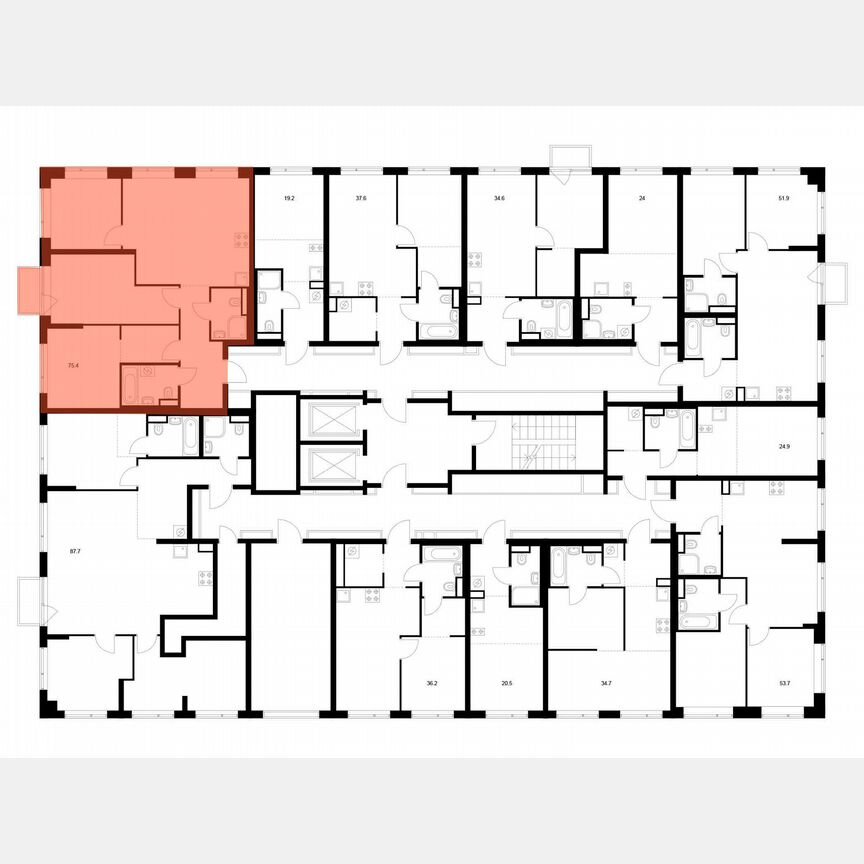 3-к. квартира, 75,4 м², 12/16 эт.