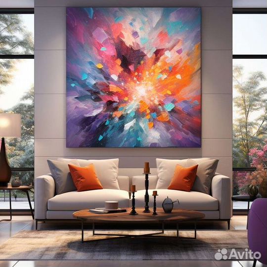 Яркая абстрактная картина маслом Взрыв красок