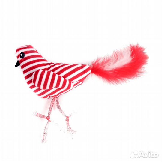 Игрушка PetPark Птичка с Перьями Красно - Белая дл