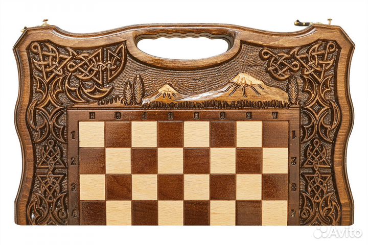 Шахматы и нарды резные Вершины Арарата 45 х 40 см дерево Армения 62529