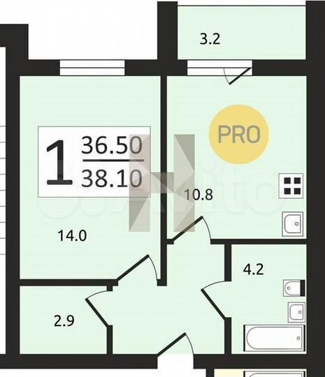 1-к. квартира, 38,1 м², 5/9 эт.