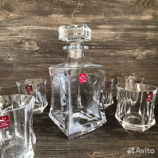 Штоф и 6 стаканов для виски. Хрусталь. Италия