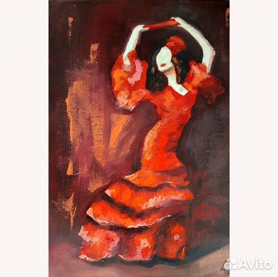 Картина маслом Танцовщица Девушка в красном