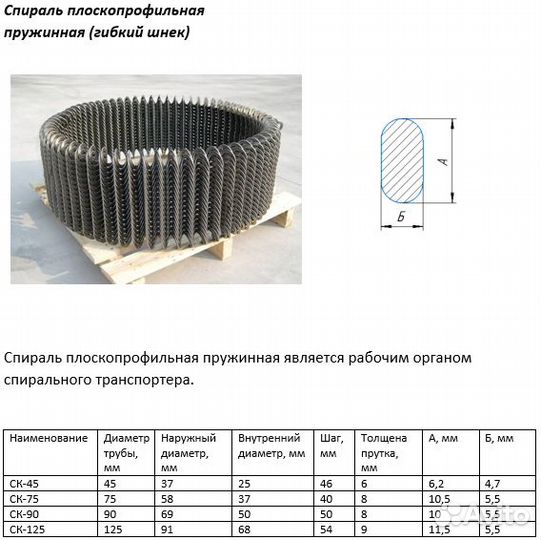 Спираль шнека, гибкий шнек, шнек безваловый, ск-45