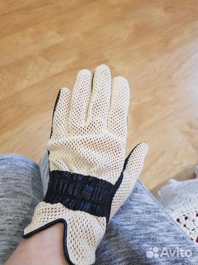 Перчатки женские комбинированные кожа +хлопок