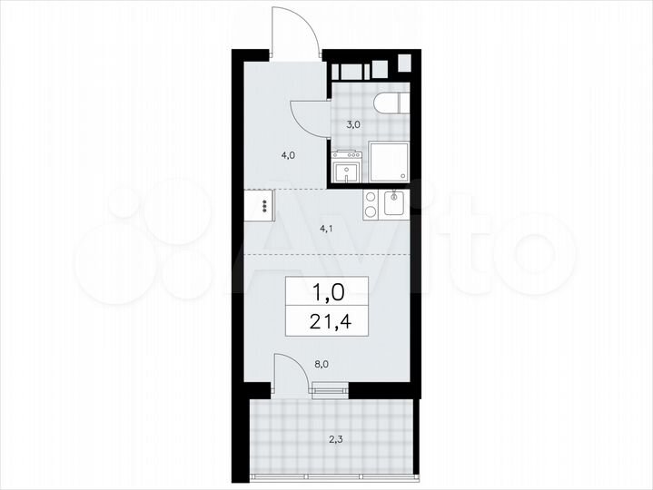 Квартира-студия, 21,4 м², 2/9 эт.