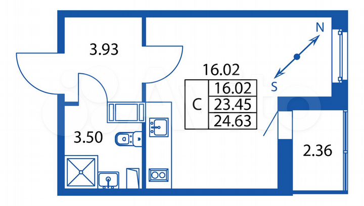 Квартира-студия, 24,6 м², 4/12 эт.