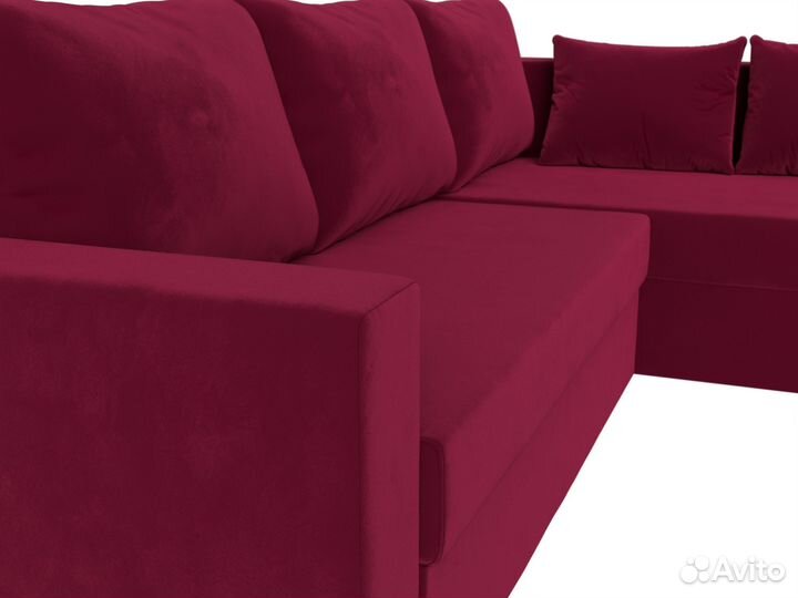 Диван угловой Мансберг правый угол, микровельвет, бордовый