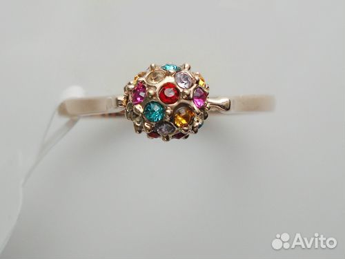 Кольцо позолоченное 17,5 р-р, с кристаллами, новое