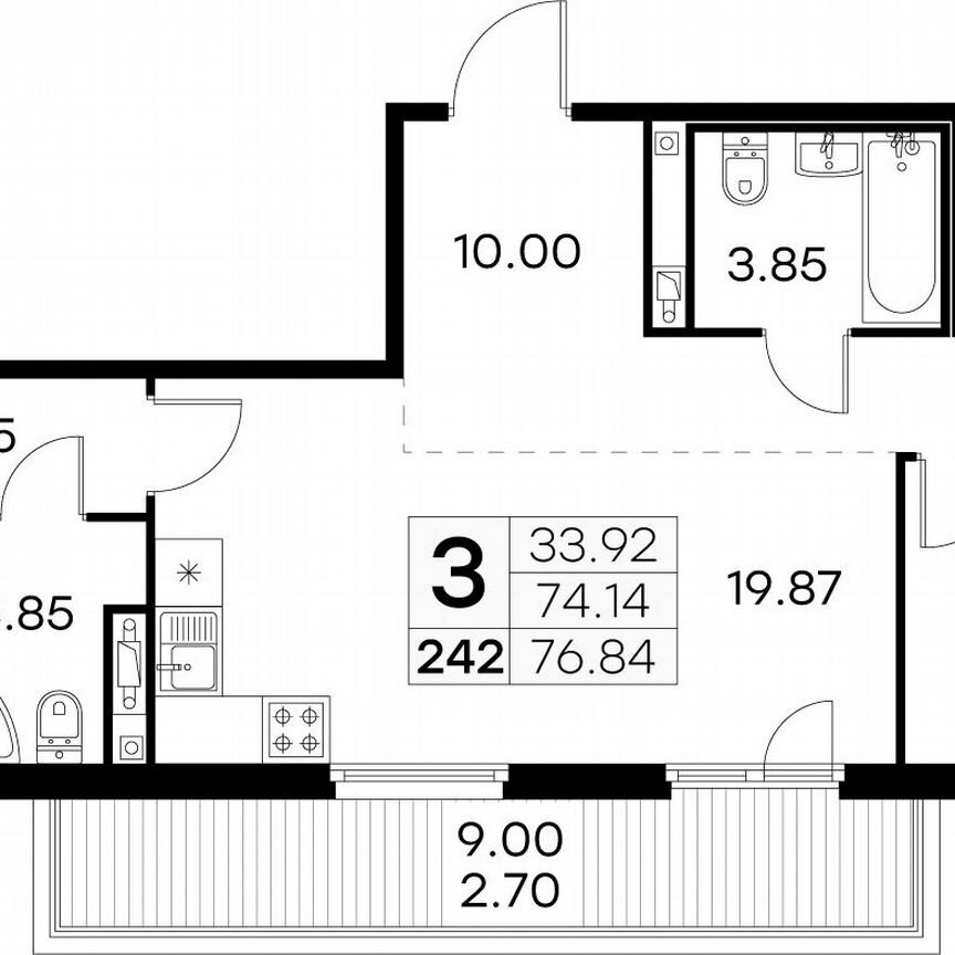 3-к. квартира, 76,8 м², 12/15 эт.