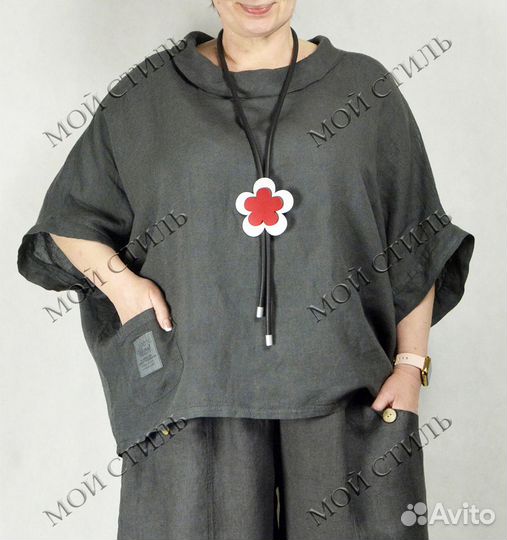 Блузон лён оверсайз бохо