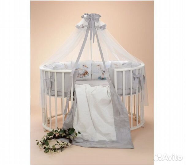 Комплект в кроватку Patrino Аисты 6 предм Серый