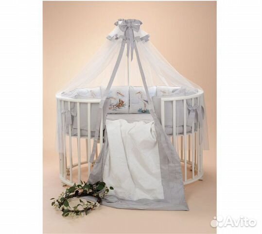 Комплект в кроватку Patrino Аисты 6 предм Серый