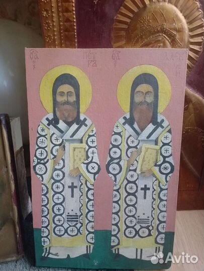 Старинная рукописная Икона конец 19 века