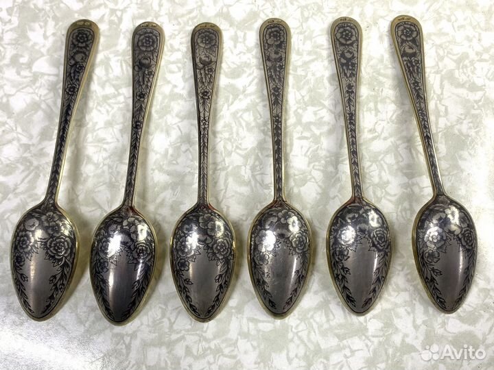 Набор чайных серебряных ложек 875 проба