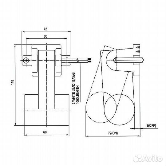 Переключатель поплавковый белый, 118х72 мм