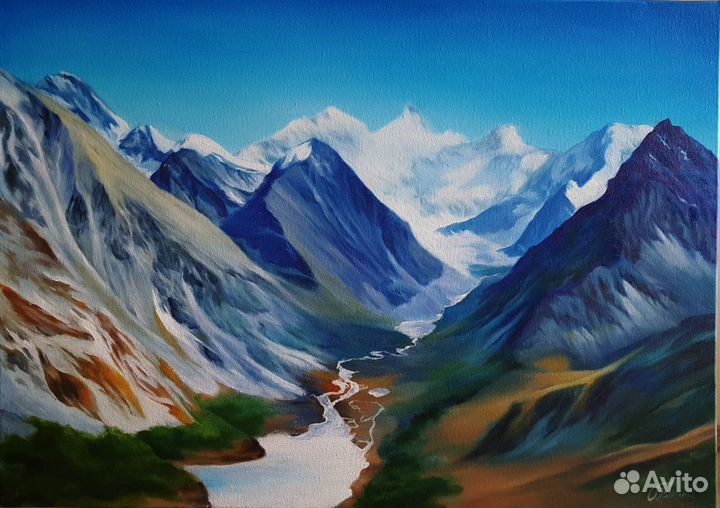 Картина маслом горный пейзаж Алтай Россия горы