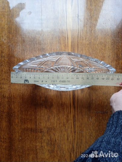 Конфетница лодочка хрустальная СССР. Длина 21,5 см