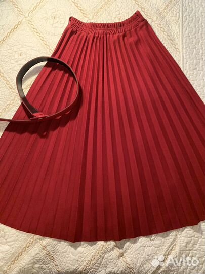 Юбка красная миди теплая бордо гофре, плиссировка