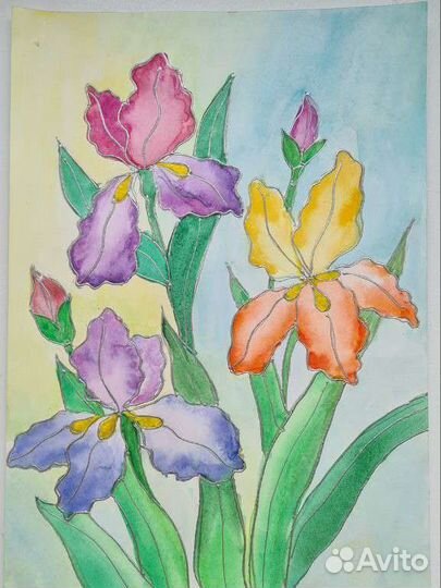 Картина акварелью цветы