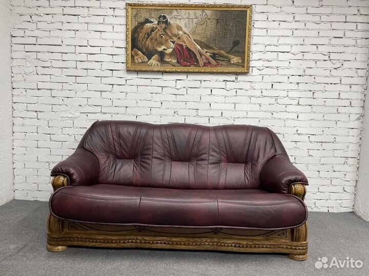 Кожаный диван Массив Дуб