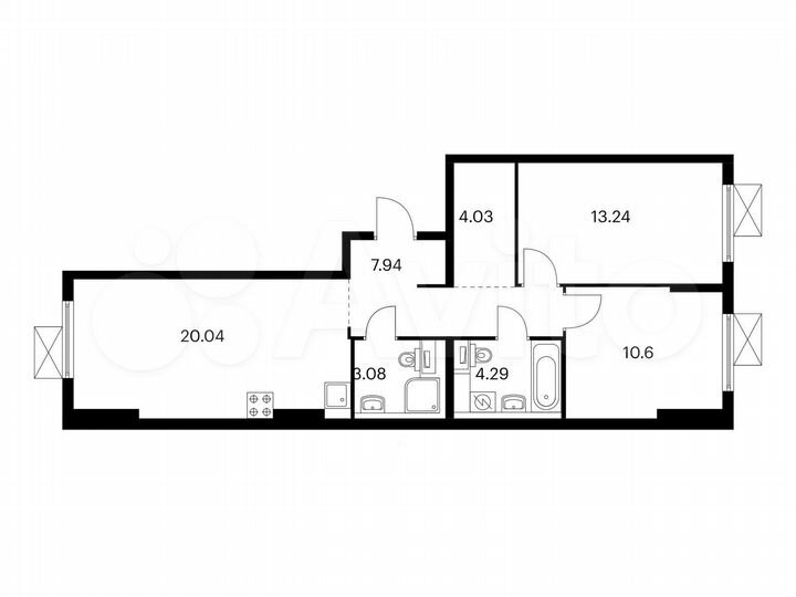 2-к. квартира, 63,2 м², 7/9 эт.