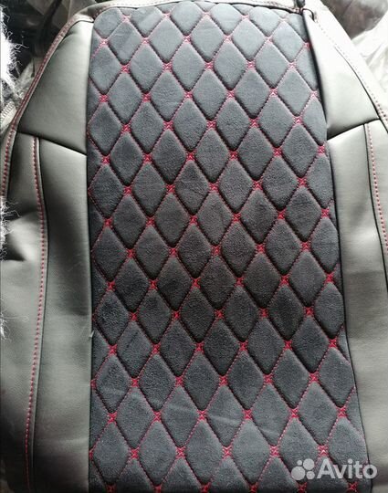 Чехлы на largus алькантара нить красная