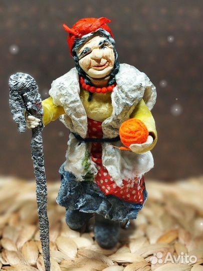Ватная елочная игрушка Баба Яга