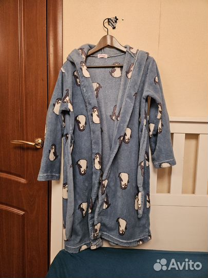 Халат банный с пингвинами детский 120-140