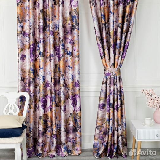 Шторы рогожка Медина сирень новые пошив