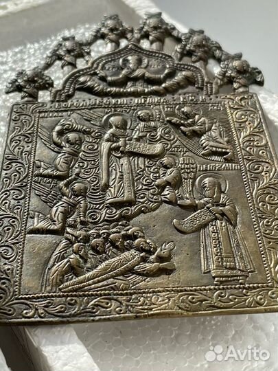 Икона латунь Богородица Боголюбская 18-19 век
