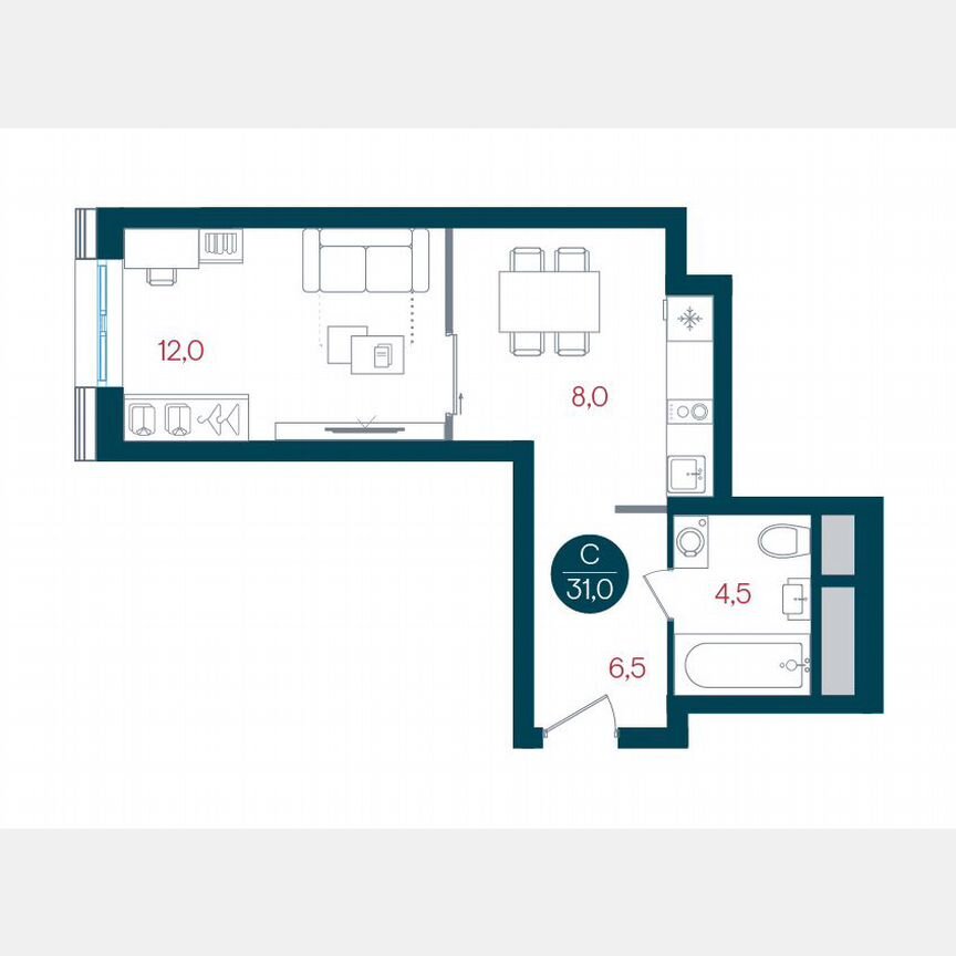 1-к. квартира, 31 м², 19/32 эт.