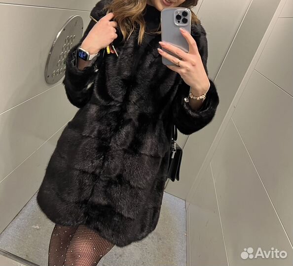 Шуба норковая 44 46 поперечка с капюшоном