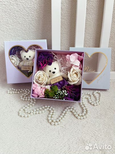 Подарочный набор, мыльные цветы и мишка