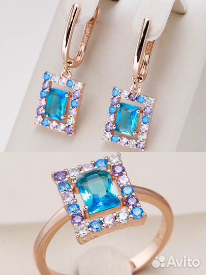 Комплект серьги + кольцо дубайское золото
