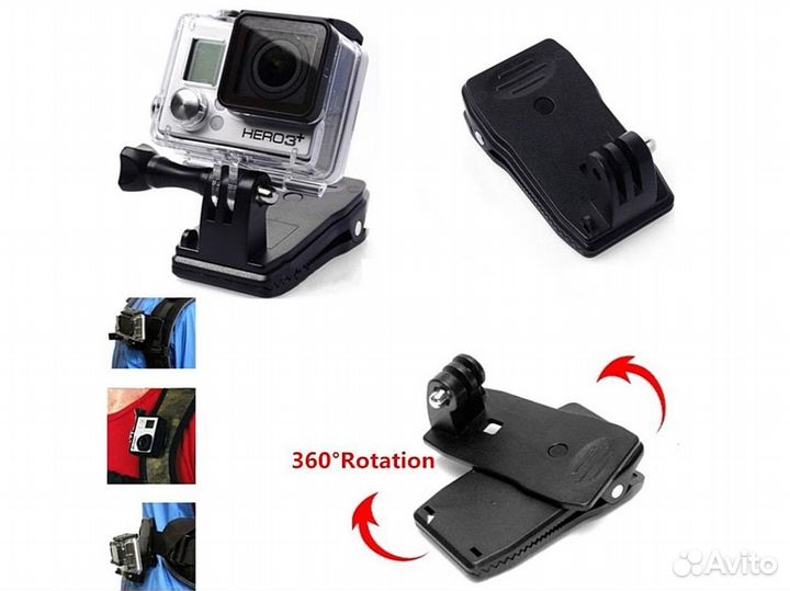 Прищепка поворотная клипса J для экшн камер GoPro