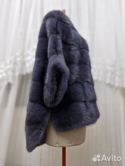 Р.48-54 Норковая шубка пончо на молнии