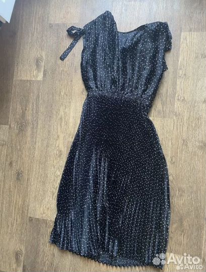 Вечернее платье 44 46 миди черное в горошек