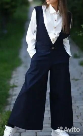 Брюки с бреиелями 152-158 синий