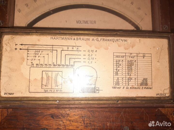 Прибор вольтметр амперметр Hartmann&braun 1900 г