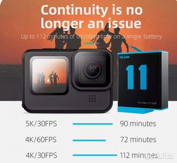 Аккумуляторы Telesin для GoPro 11 10 9, новые