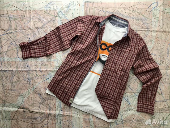 Мужская рубашка хлопок в клетку TOM tailor 46-48