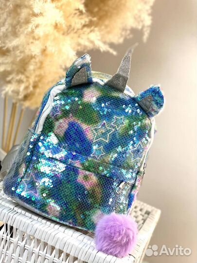 Детский рюкзак единорог с паетками