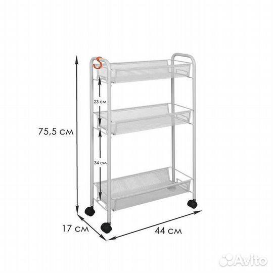 Стеллаж, этажерка на колесиках, новый, черная